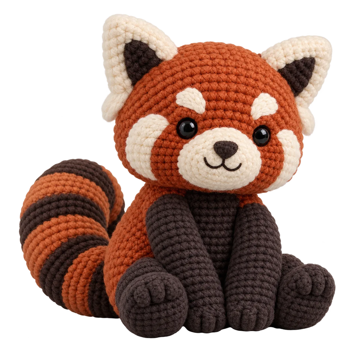 Red Panda Amigurumi: handmade crochet in rust, cream, charcoal