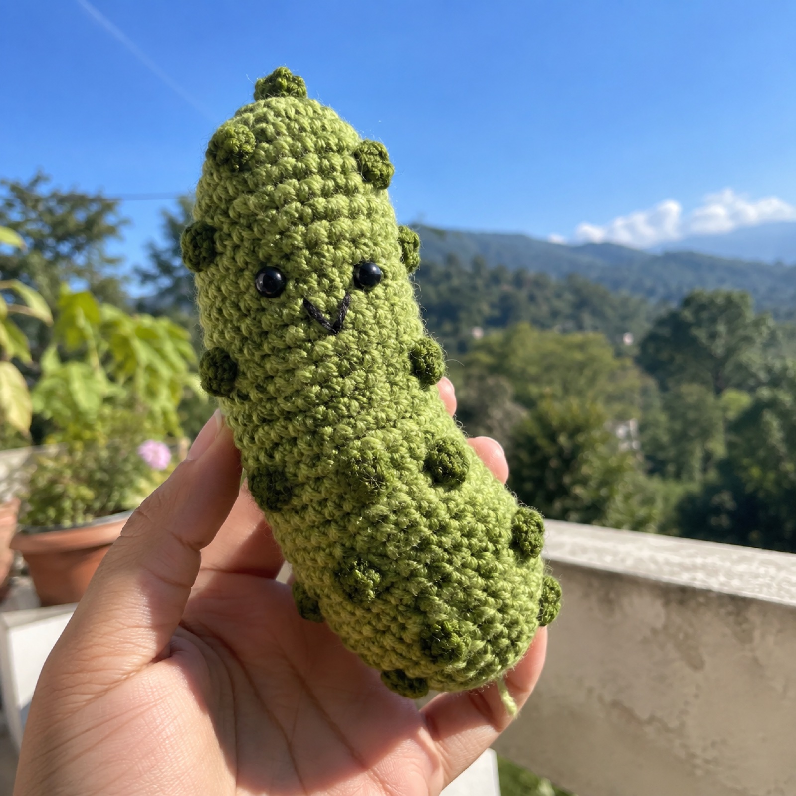 Emotional Support Pickle: handmade crochet in pickle green, olive, black