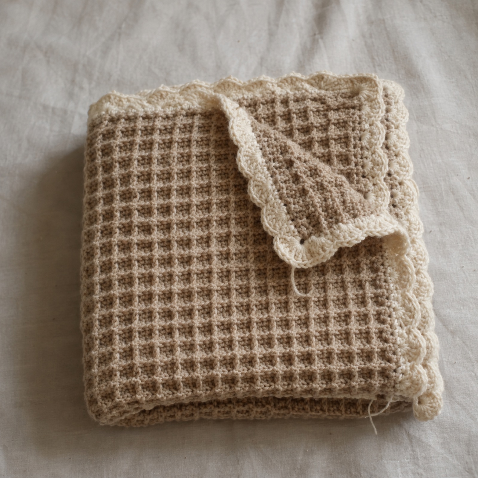 Waffle Cloud Baby Blanket: handmade crochet in oat, cream