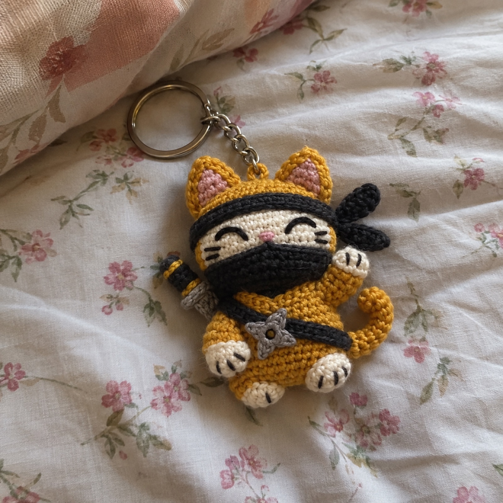 Ninja Cat Keychain: handmade crochet keychain / bag charm