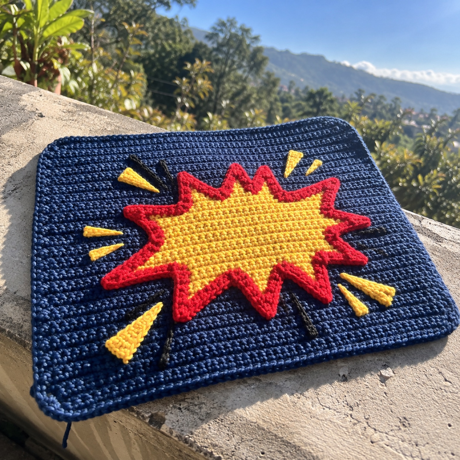 Comic POW Mouse Pad: handmade crochet mouse pad