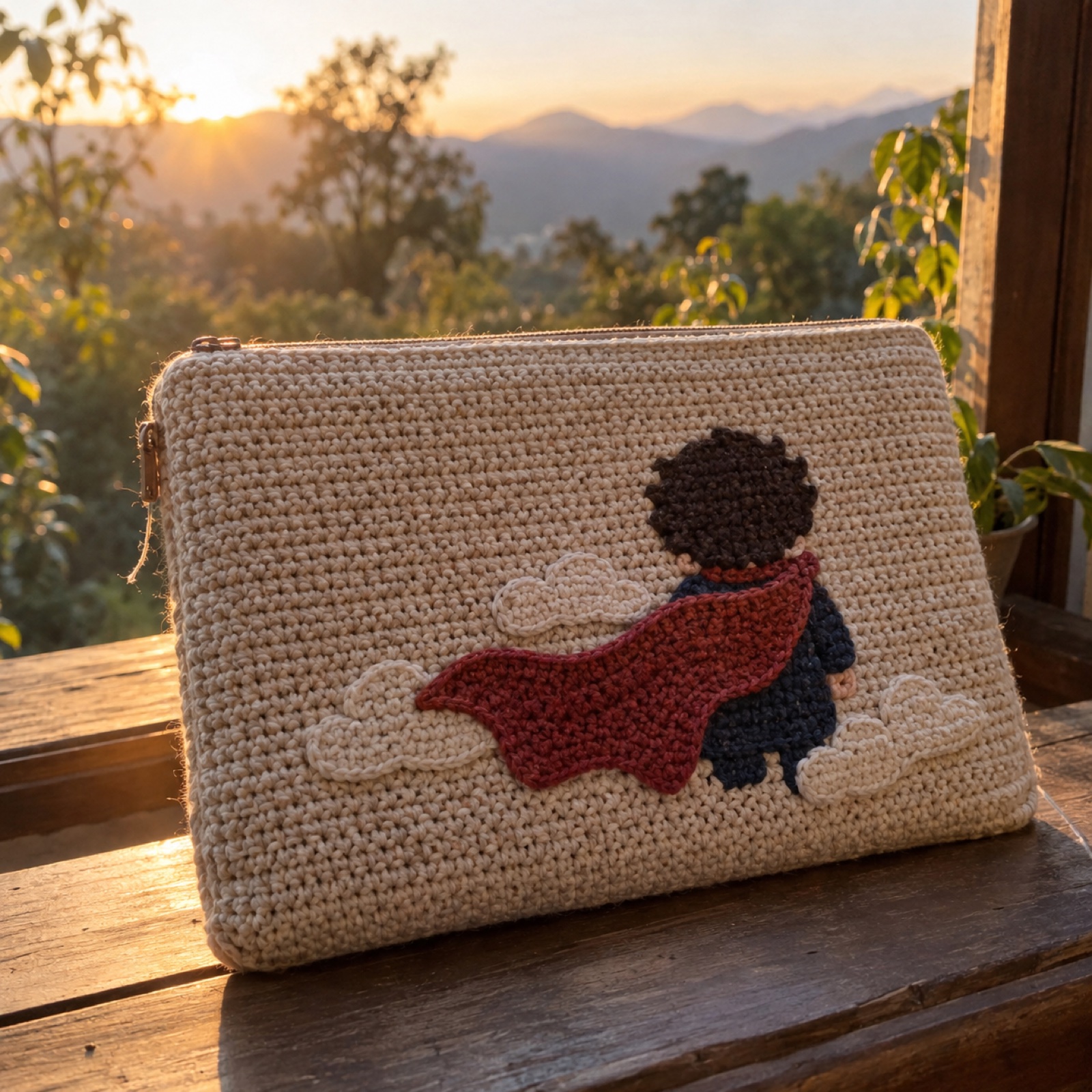Hero Cape Laptop Sleeve: handmade crochet laptop sleeve