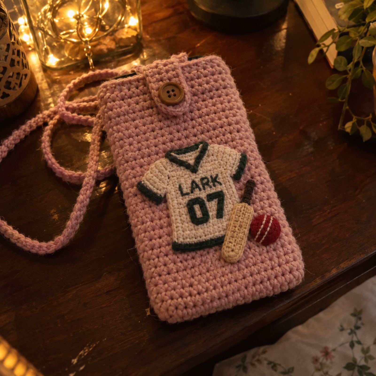 My Cricket Jersey Pouch: handmade crochet phone pouch