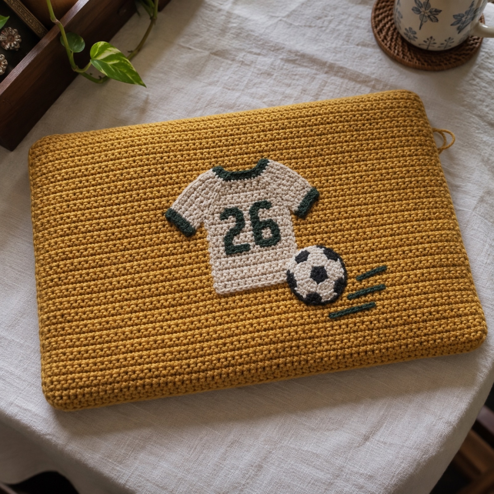 Football Jersey Lid: handmade crochet laptop top cover