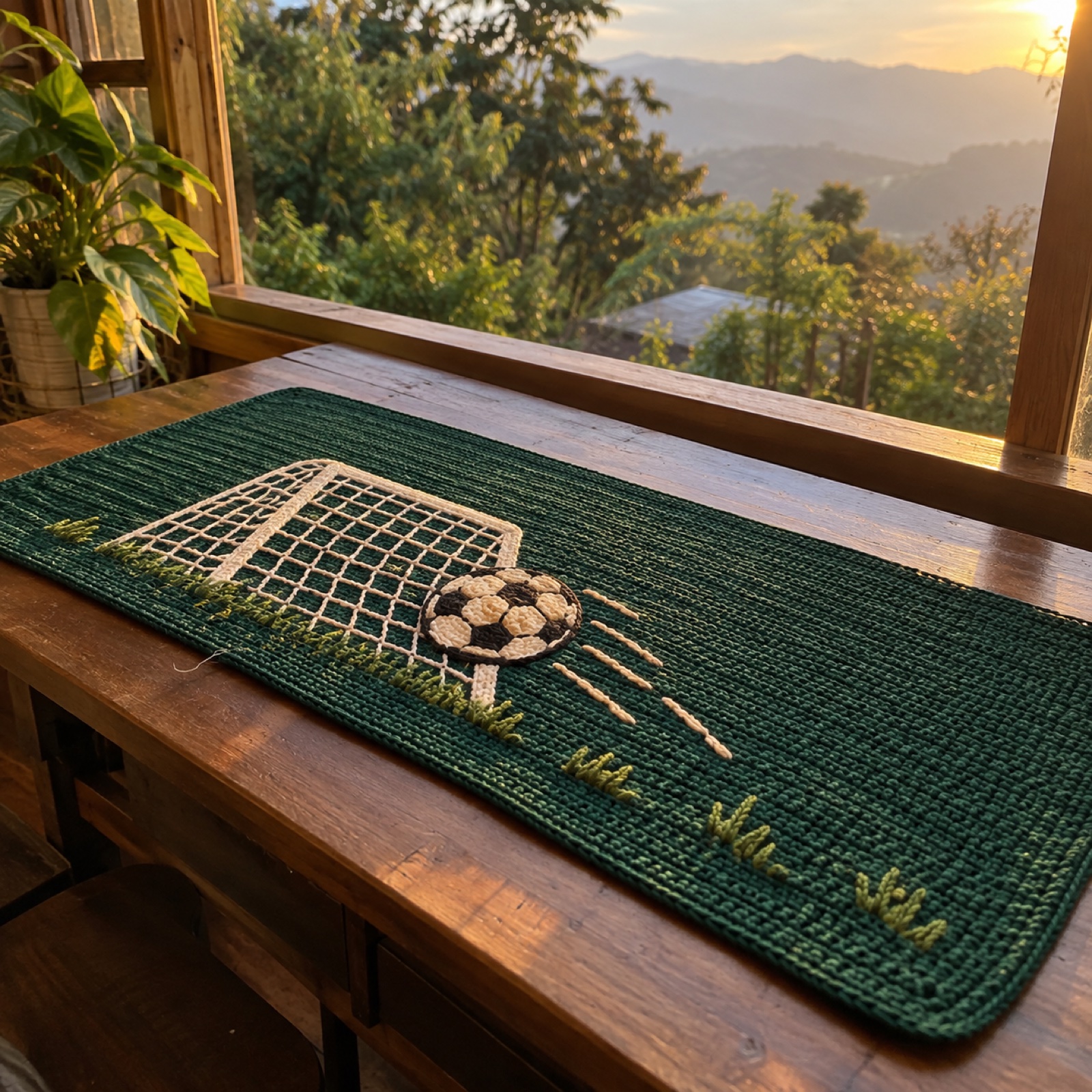 Goal Net Desk Mat: handmade crochet desk mat