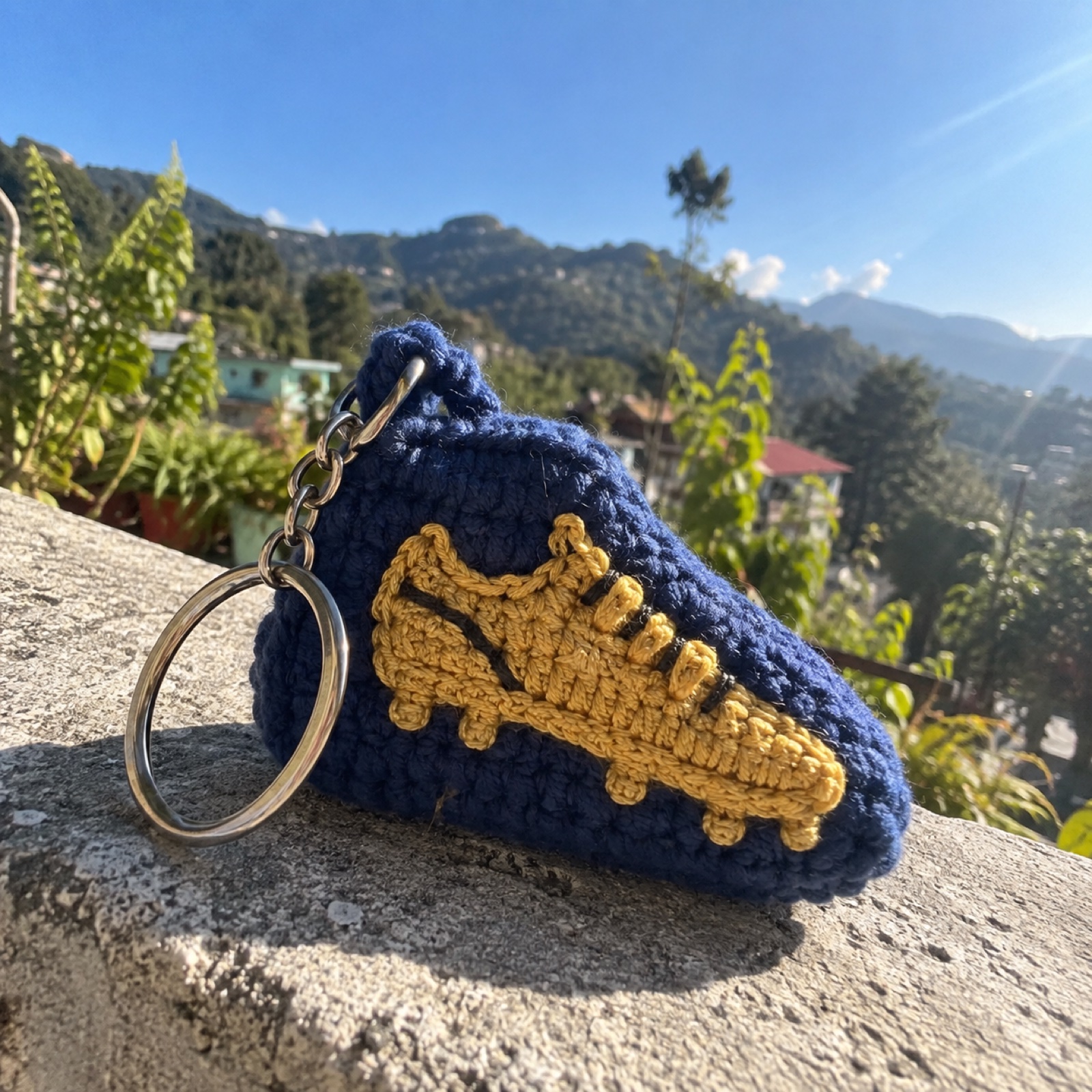 Golden Boot Keychain: handmade crochet keychain / bag charm