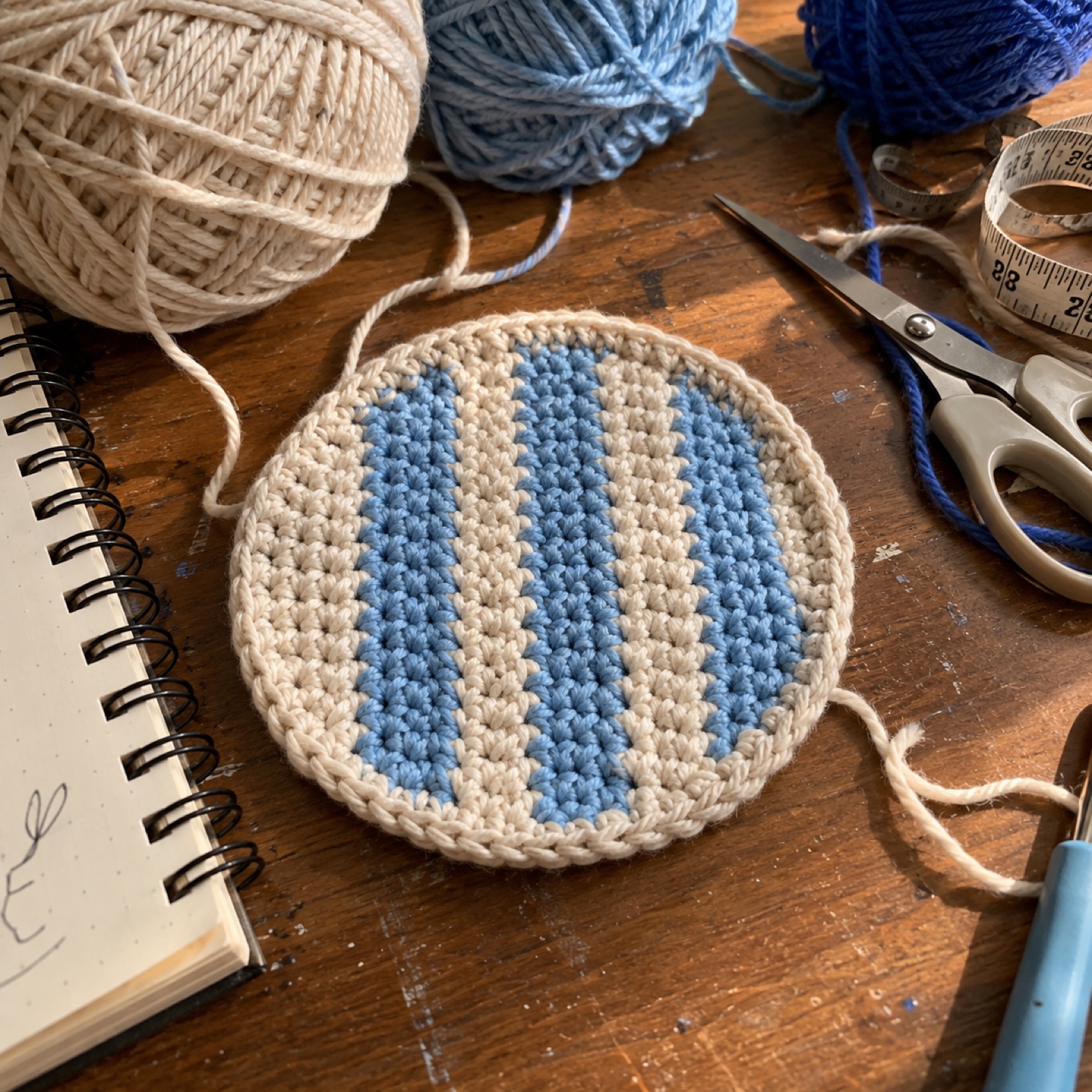 Argentina Stripes Coaster: handmade crochet round coaster