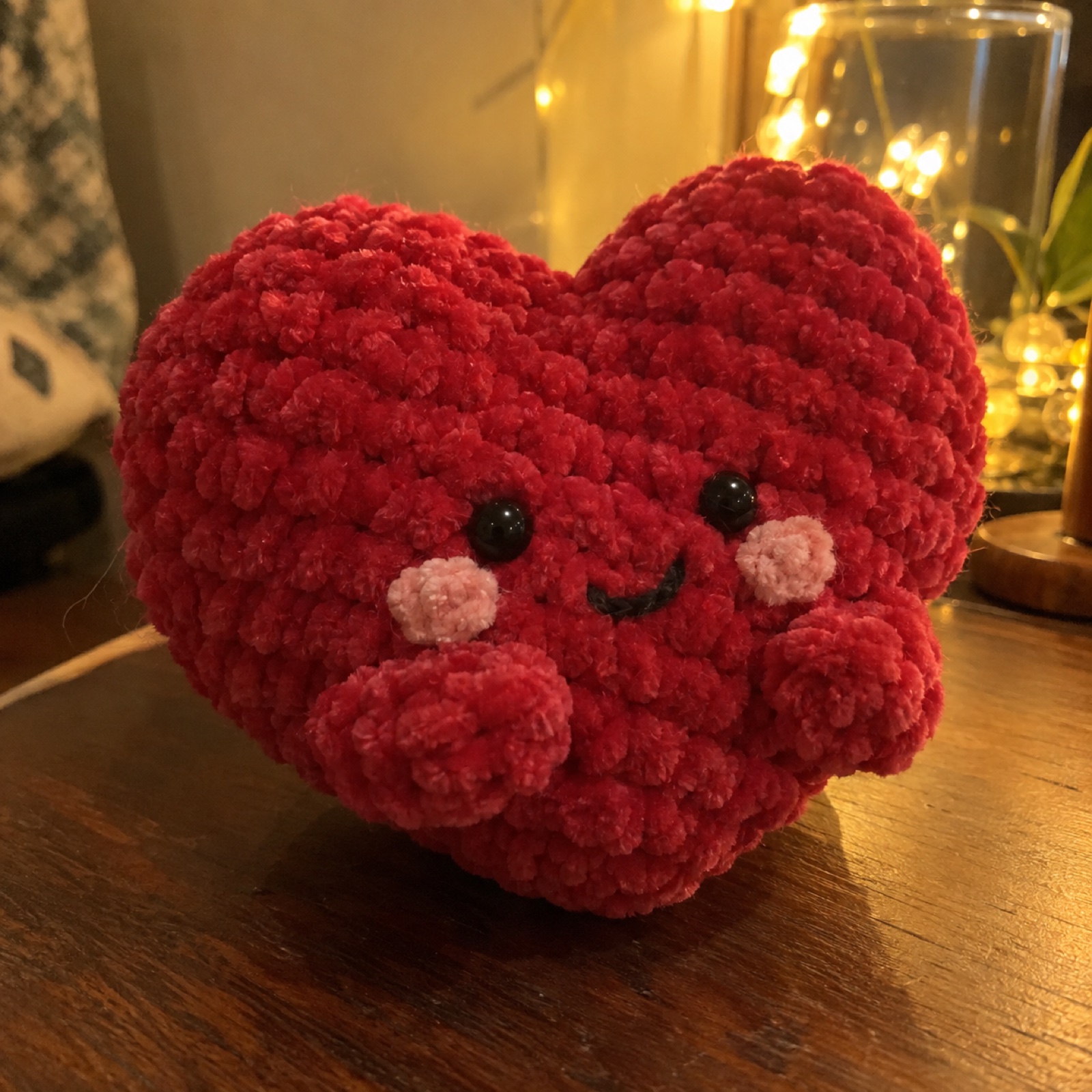 Valentine Puffy Heart Plush: handmade crochet in cherry red, blush