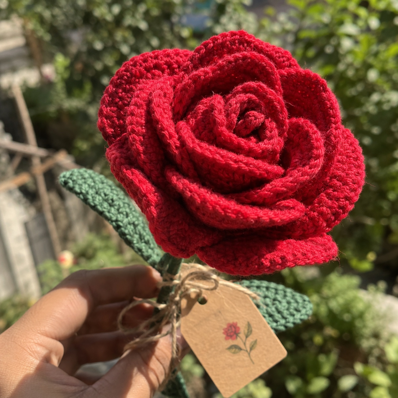 Close-up of the stitches on the Single Rose with Gift Card