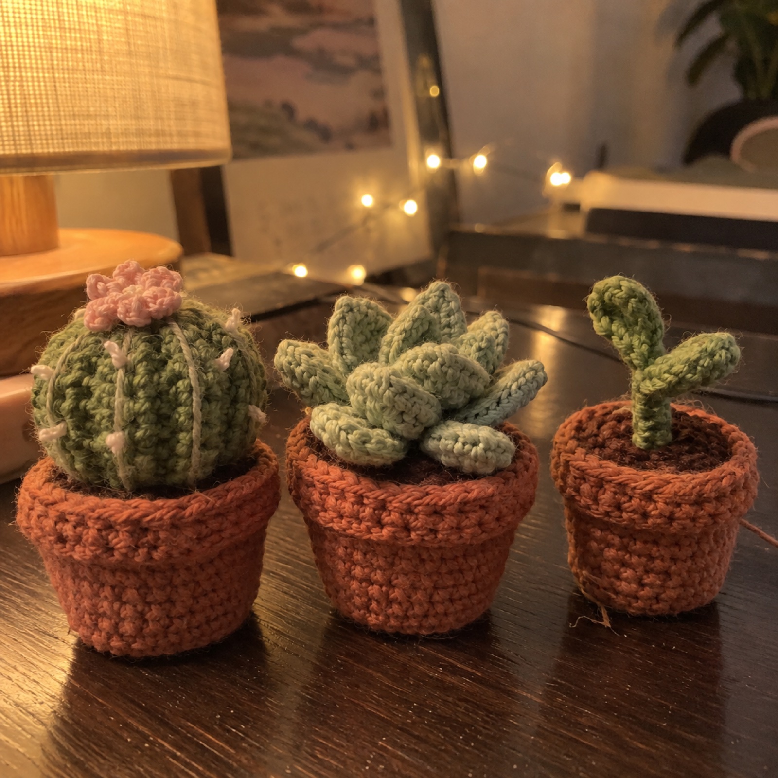 Plant Pal Desk Buddies (Set of 3): handmade crochet in sage, moss, terracotta, blush