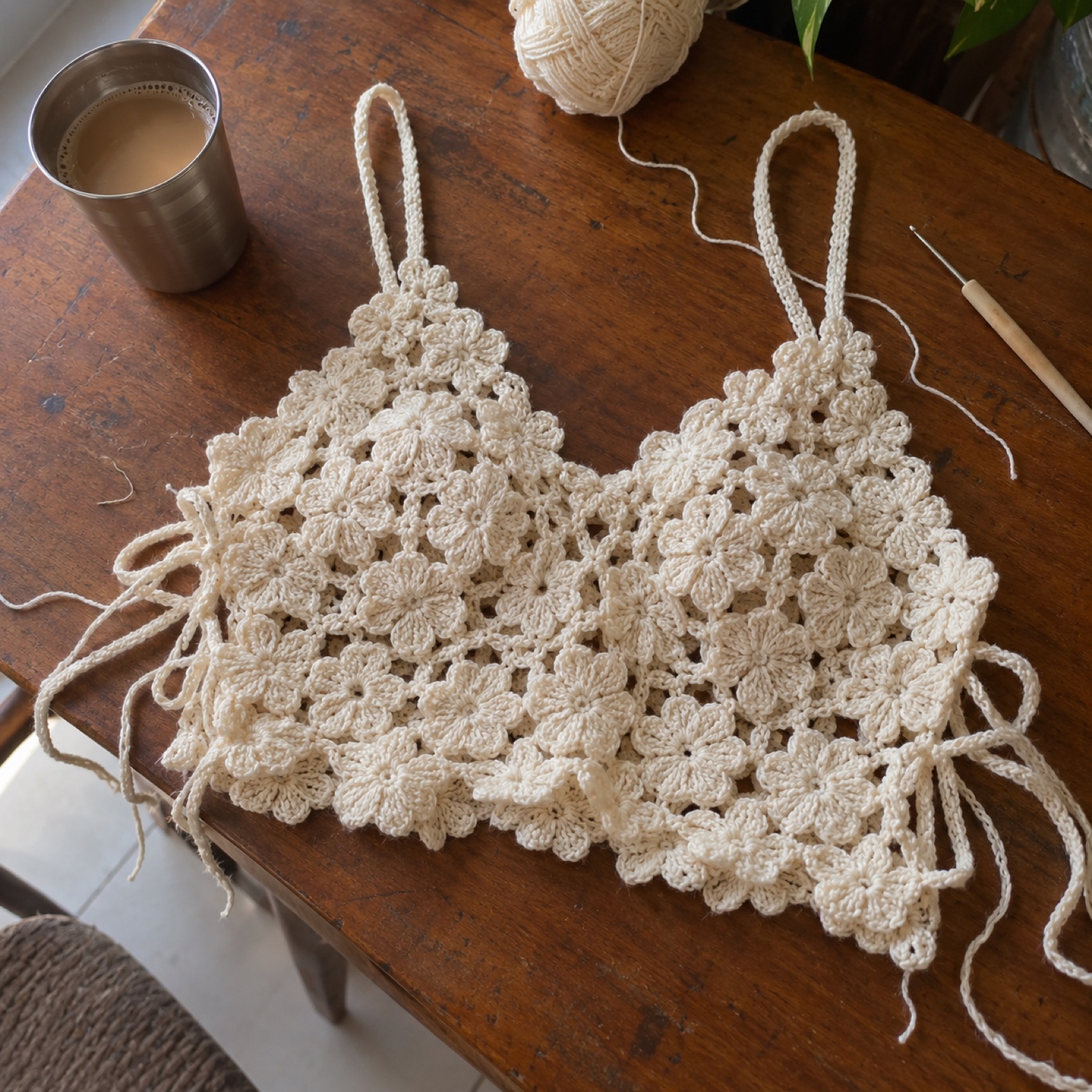 Poetcore Lace Crop Top: handmade crochet in ivory