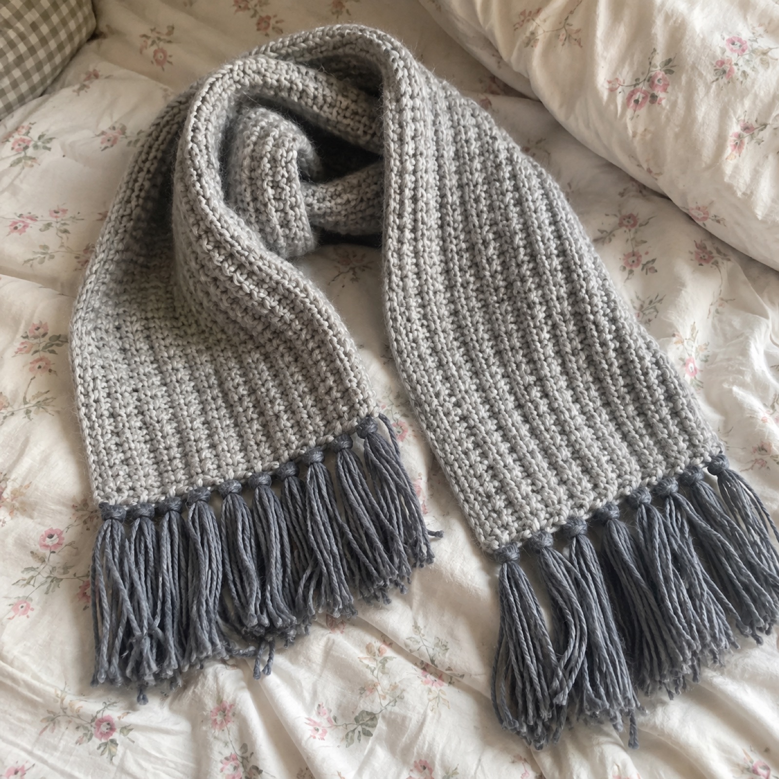 Misty Morning Ribbed Scarf: handmade crochet in mist grey, slate